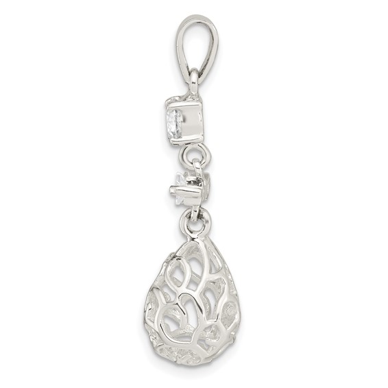 Sterling Silver Polished CZ Teardrop Dangle Pendant