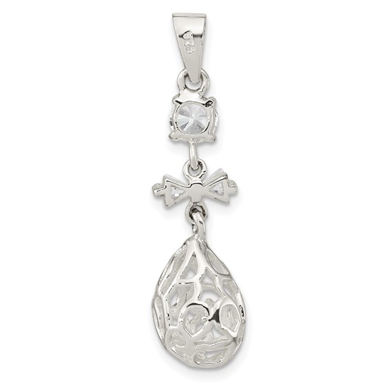 Sterling Silver Polished CZ Teardrop Dangle Pendant