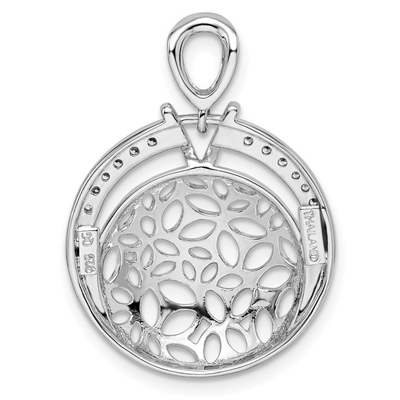 Sterling Silver Rhodium-plated Cut Out CZ Circle Pendant