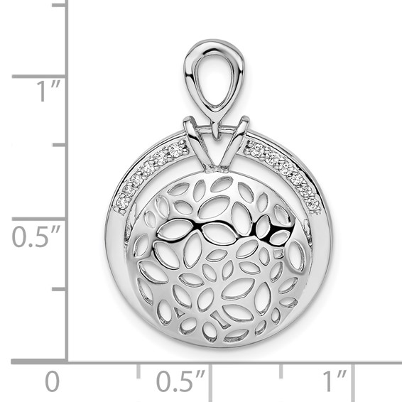 Sterling Silver Rhodium-plated Cut Out CZ Circle Pendant