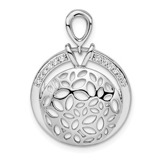 Sterling Silver Rhodium-plated Cut Out CZ Circle Pendant