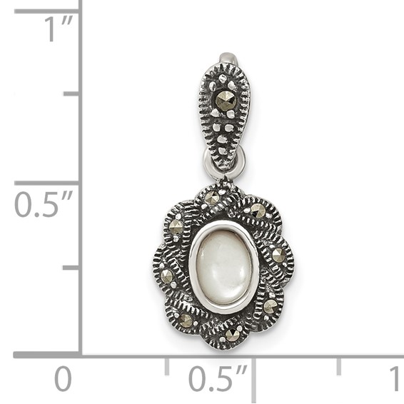 Sterling Silver Antiqued Marcasite & MOP Pendant
