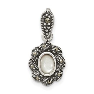 Sterling Silver Antiqued Marcasite & MOP Pendant