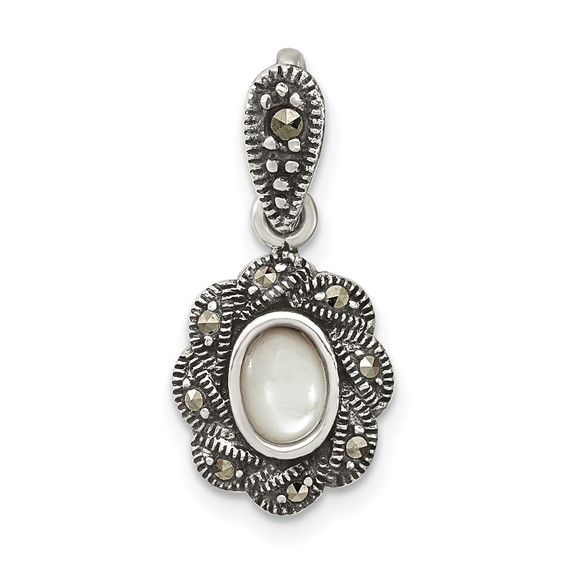 Sterling Silver Antiqued Marcasite & MOP Pendant