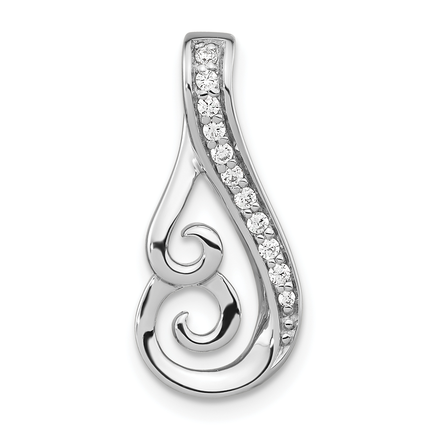Sterling Silver Rh-plated Polished CZ Swirl Chain Slide (QP5585)