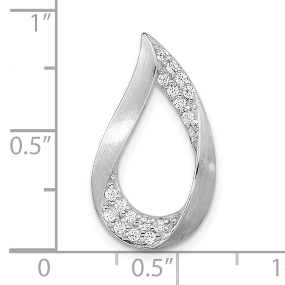 Sterling Silver Rh-plated Satin & Polished CZ Teardrop Chain Slide