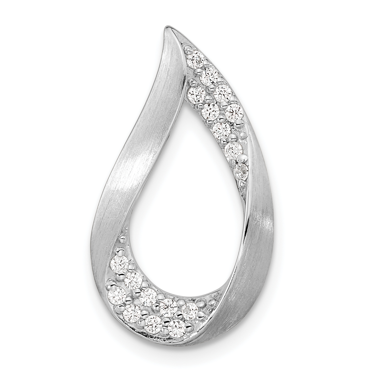 Sterling Silver Rh-plated Satin & Polished CZ Teardrop Chain Slide (QP5587)
