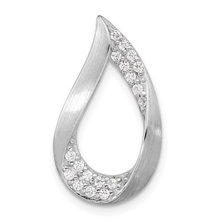 Sterling Silver Rh-plated Satin & Polished CZ Teardrop Chain Slide