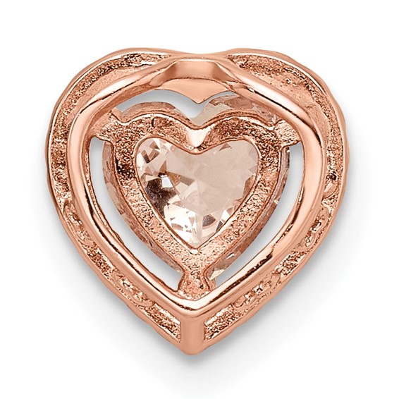 Sterling Silver Rose-tone Polished Pink & White CZ Heart Chain Slide