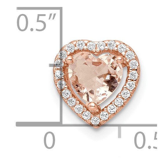 Sterling Silver Rose-tone Polished Pink & White CZ Heart Chain Slide