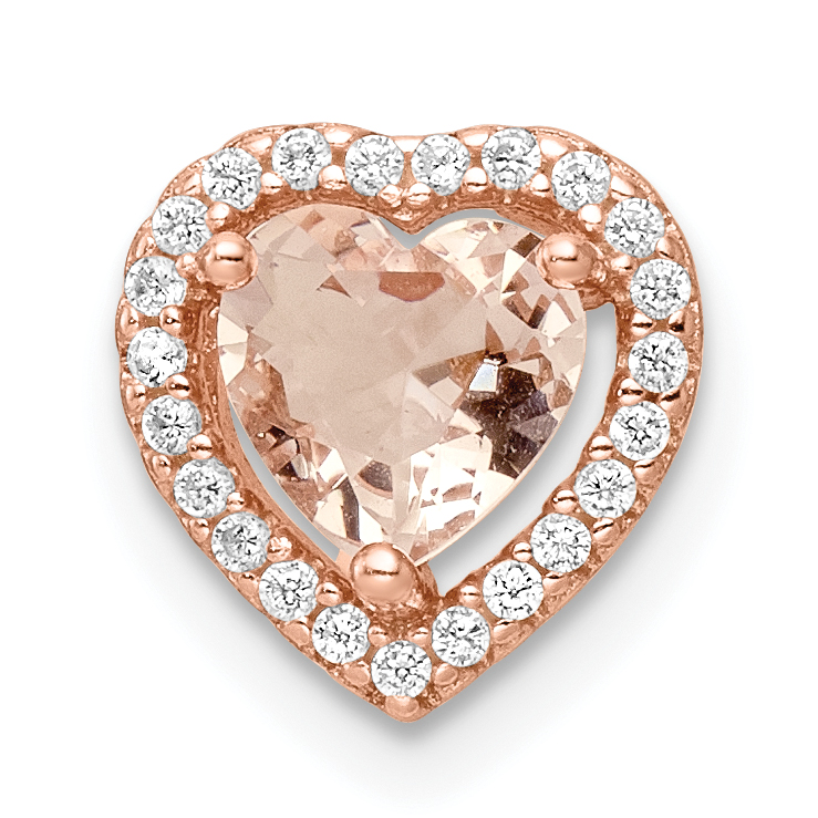Sterling Silver Rose-tone Polished Pink & White CZ Heart Chain Slide (QP5594)