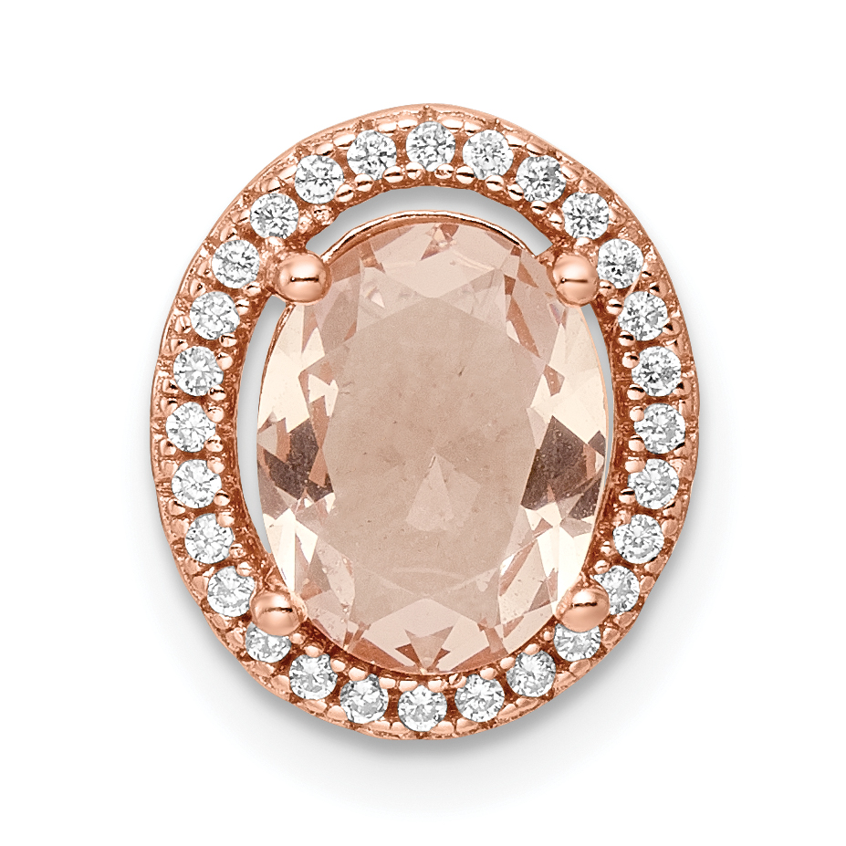 Sterling Silver Rose-tone Polished Pink & White CZ Oval Chain Slide (QP5595)