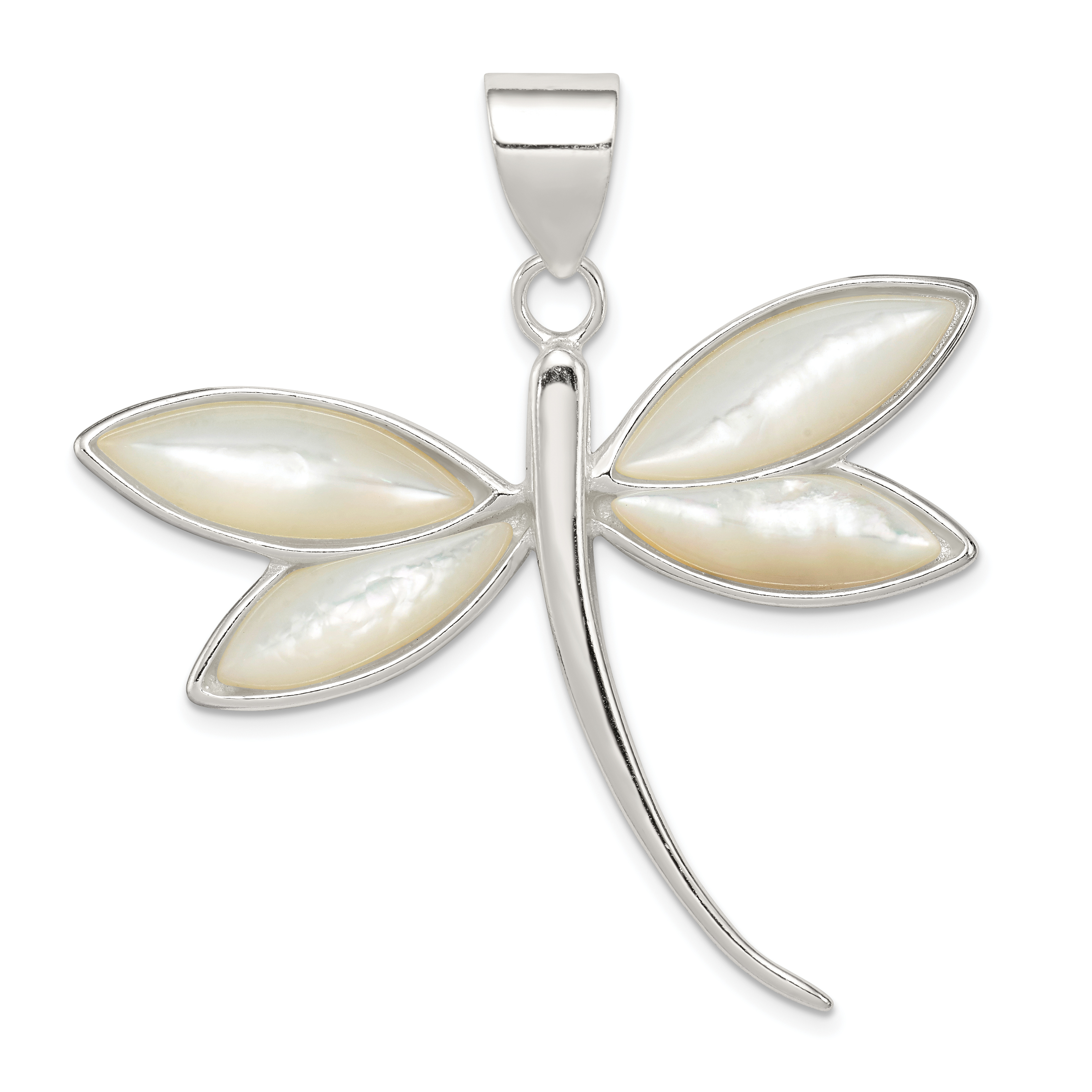 Sterling Silver White Shell Dragonfly Pendant (QP560)