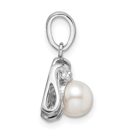 Sterling Silver Rhodium-plated FWC Pearl and CZ Triangle Pendant