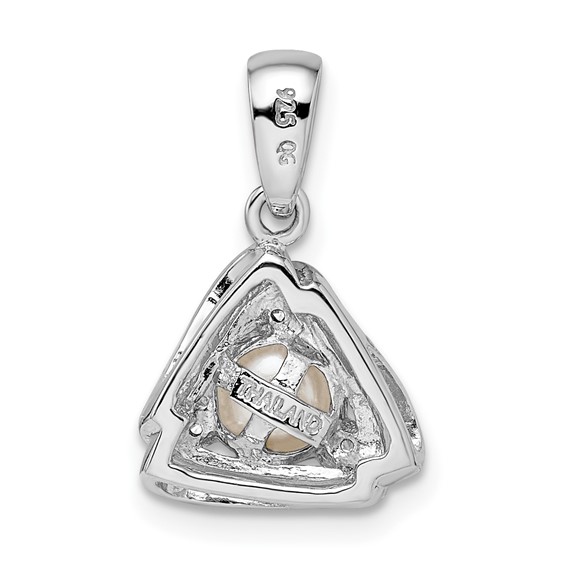 Sterling Silver Rhodium-plated FWC Pearl and CZ Triangle Pendant