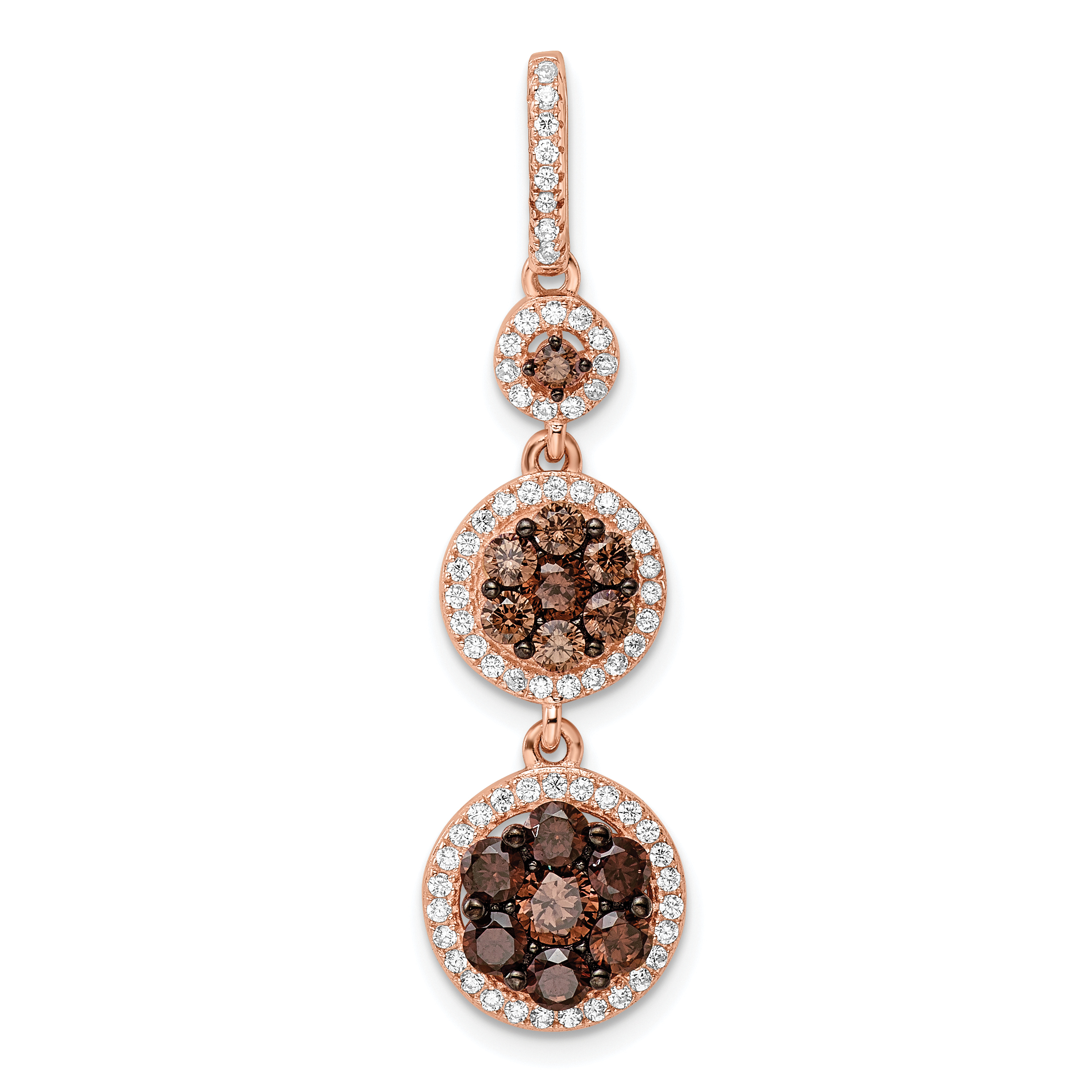 Sterling Silver Rose-tone Black Rhodium-plated CZ Fancy Dangle Pendant (QP5604)