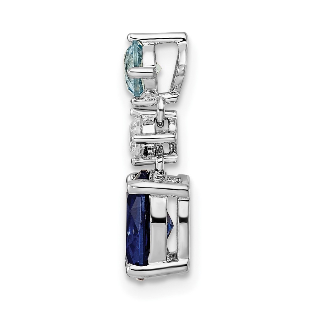 Sterling Silver Rhodium-plated CZ and Blue Glass Pendant (QP5607)