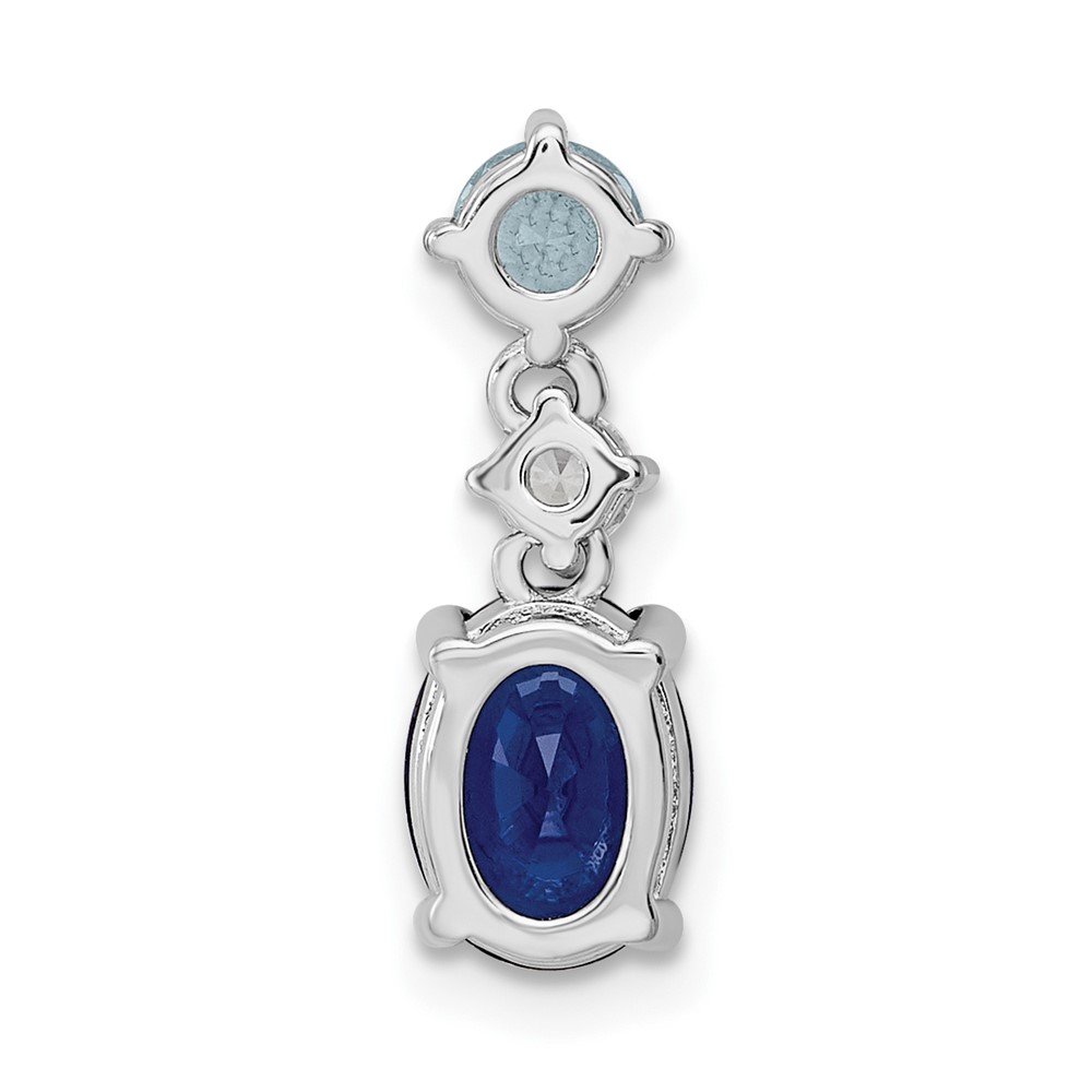 Sterling Silver Rhodium-plated CZ and Blue Glass Pendant (QP5607)