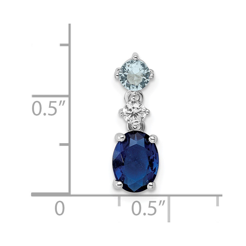Sterling Silver Rhodium-plated CZ and Blue Glass Pendant (QP5607)