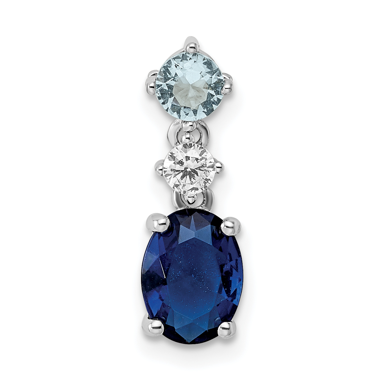 Sterling Silver Rhodium-plated CZ and Blue Glass Pendant (QP5607)