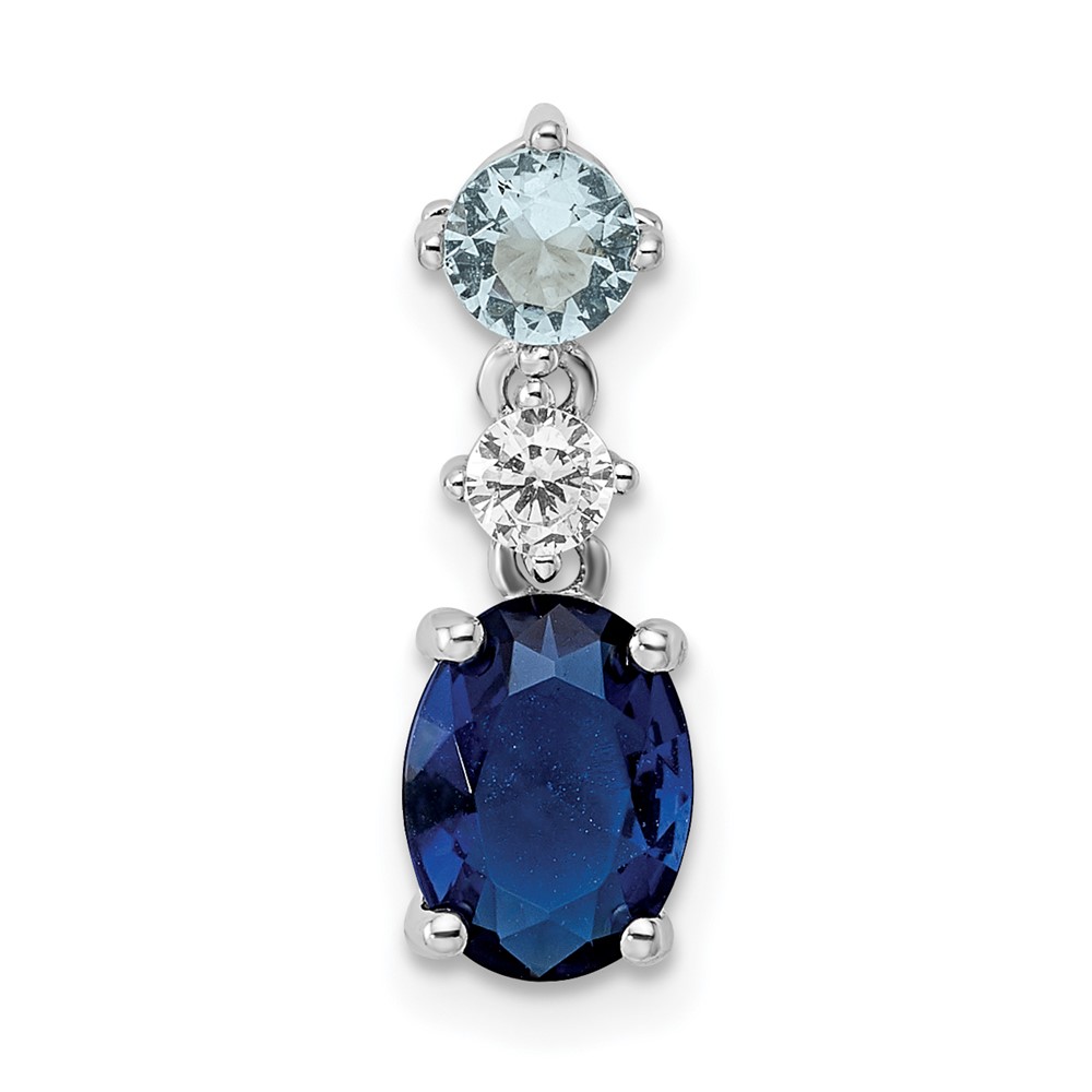 Sterling Silver Rhodium-plated CZ and Blue Glass Pendant (QP5607)