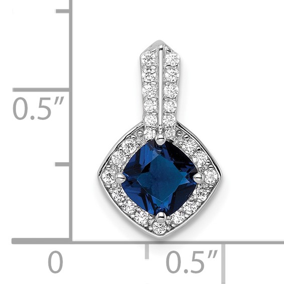 Sterling Silver Rhodium-plated CZ and Blue Glass Pendant