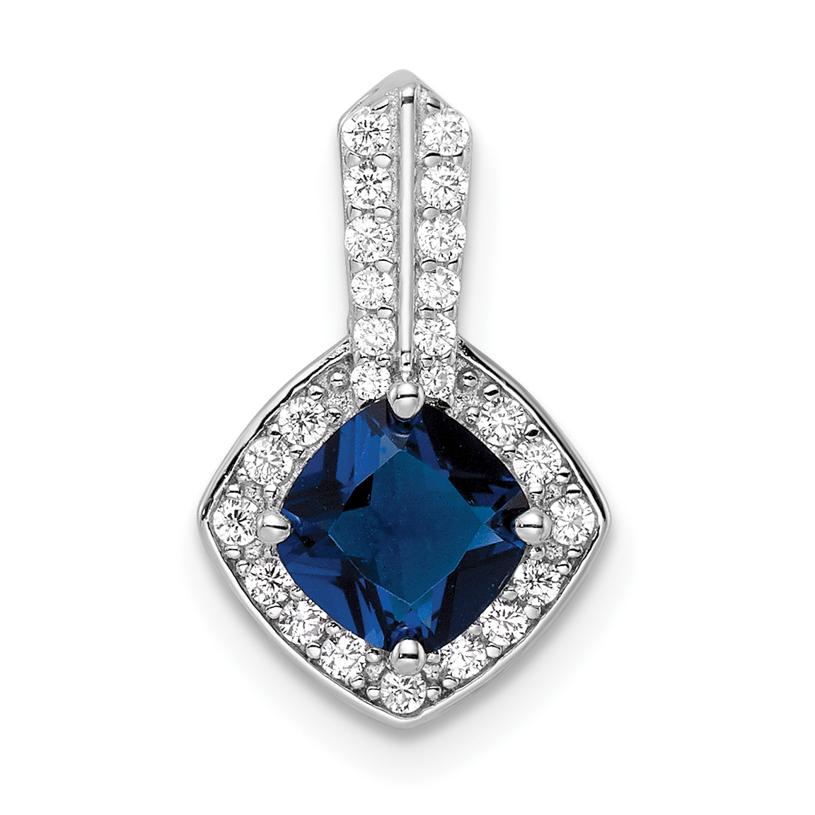 Sterling Silver Rhodium-plated CZ and Blue Glass Pendant (QP5611)