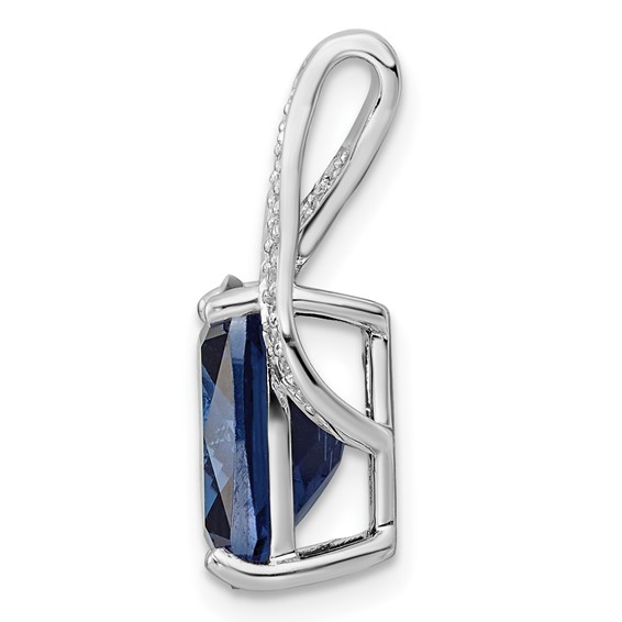 Sterling Silver Rhodium-plated Blue Shaped Stone & CZ Chain Slide