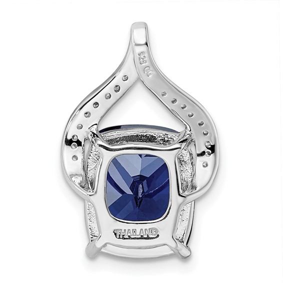 Sterling Silver Rhodium-plated Blue Shaped Stone & CZ Chain Slide