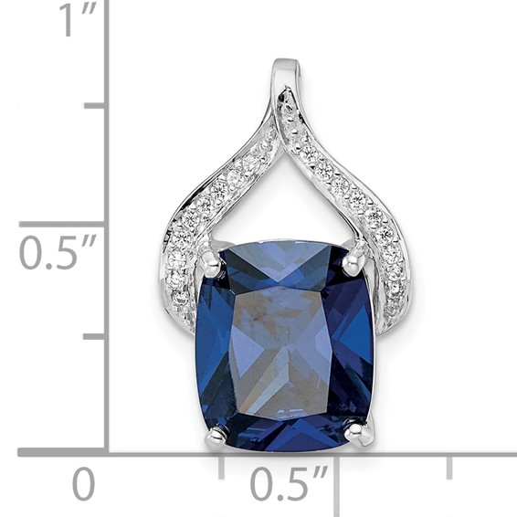 Sterling Silver Rhodium-plated Blue Shaped Stone & CZ Chain Slide