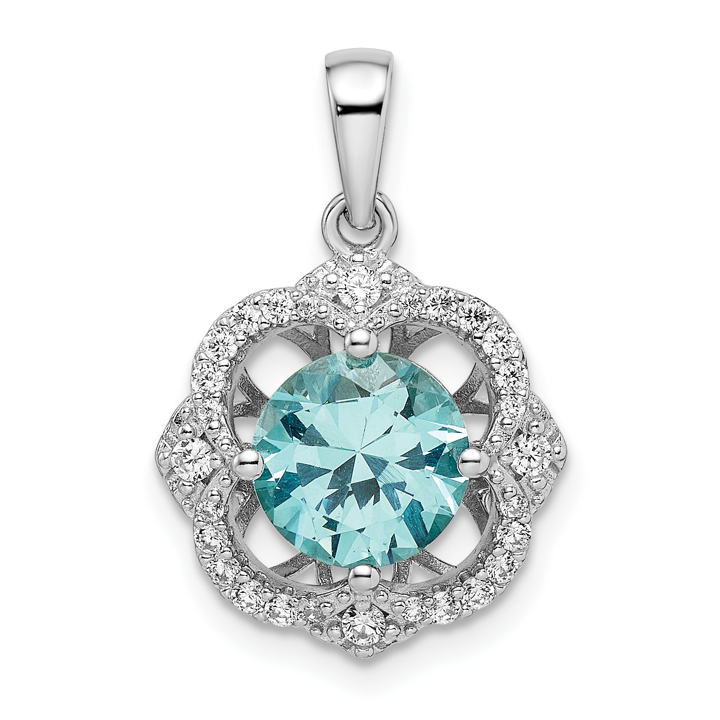 Sterling Silver Rhodium plated Aqua & White CZ Pendant (QP5614)