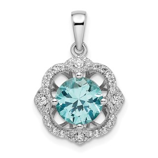Sterling Silver Rhodium plated Aqua & White CZ Pendant