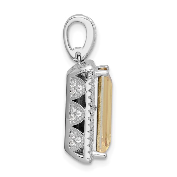 Sterling Silver Rhodium-plated CZ & Yellow Crystal Pendant