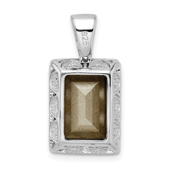 Sterling Silver Rhodium-plated CZ & Yellow Crystal Pendant