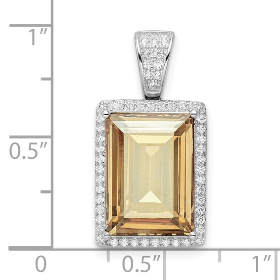 Sterling Silver Rhodium-plated CZ & Yellow Crystal Pendant