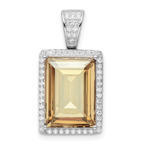 Sterling Silver Rhodium-plated CZ & Yellow Crystal Pendant