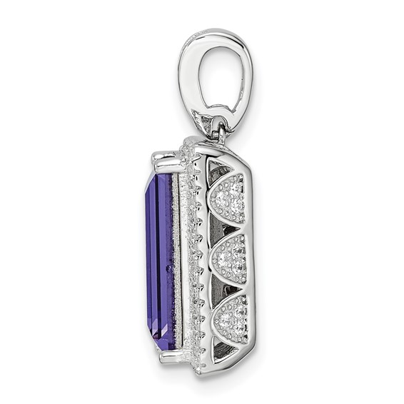 Sterling Silver Rhodium-plated CZ & Purple Crystal Pendant