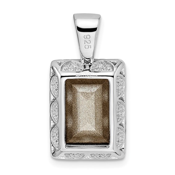 Sterling Silver Rhodium-plated CZ & Purple Crystal Pendant