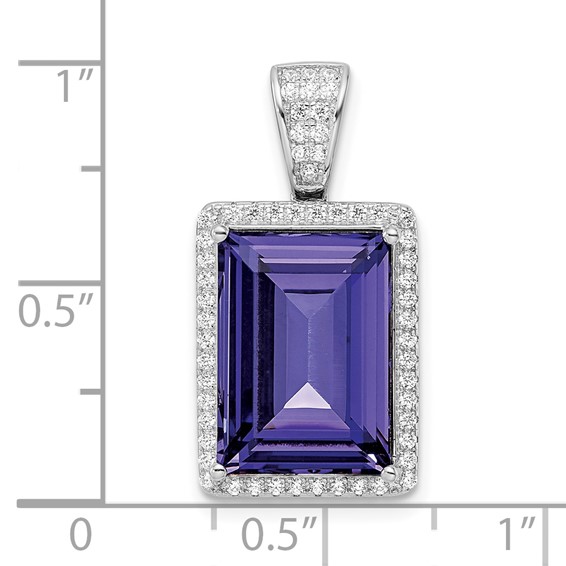 Sterling Silver Rhodium-plated CZ & Purple Crystal Pendant