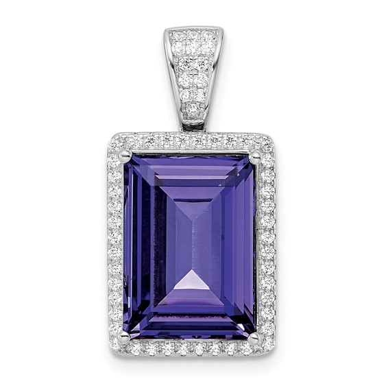 Sterling Silver Rhodium-plated CZ & Purple Crystal Pendant