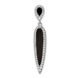 Sterling Silver Rhodium-plated CZ & Black Agate Slide