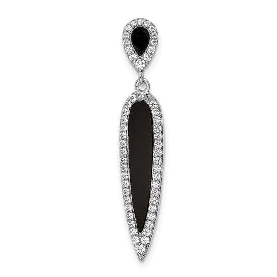 Sterling Silver Rhodium-plated CZ & Black Agate Slide