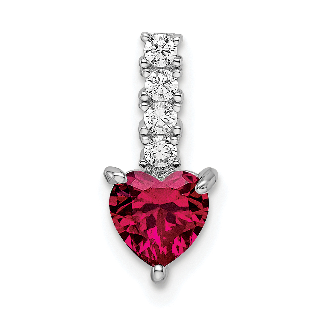 Sterling Silver Polished Rhodium-plated Created Ruby and CZ Heart Pendant (QP5627)