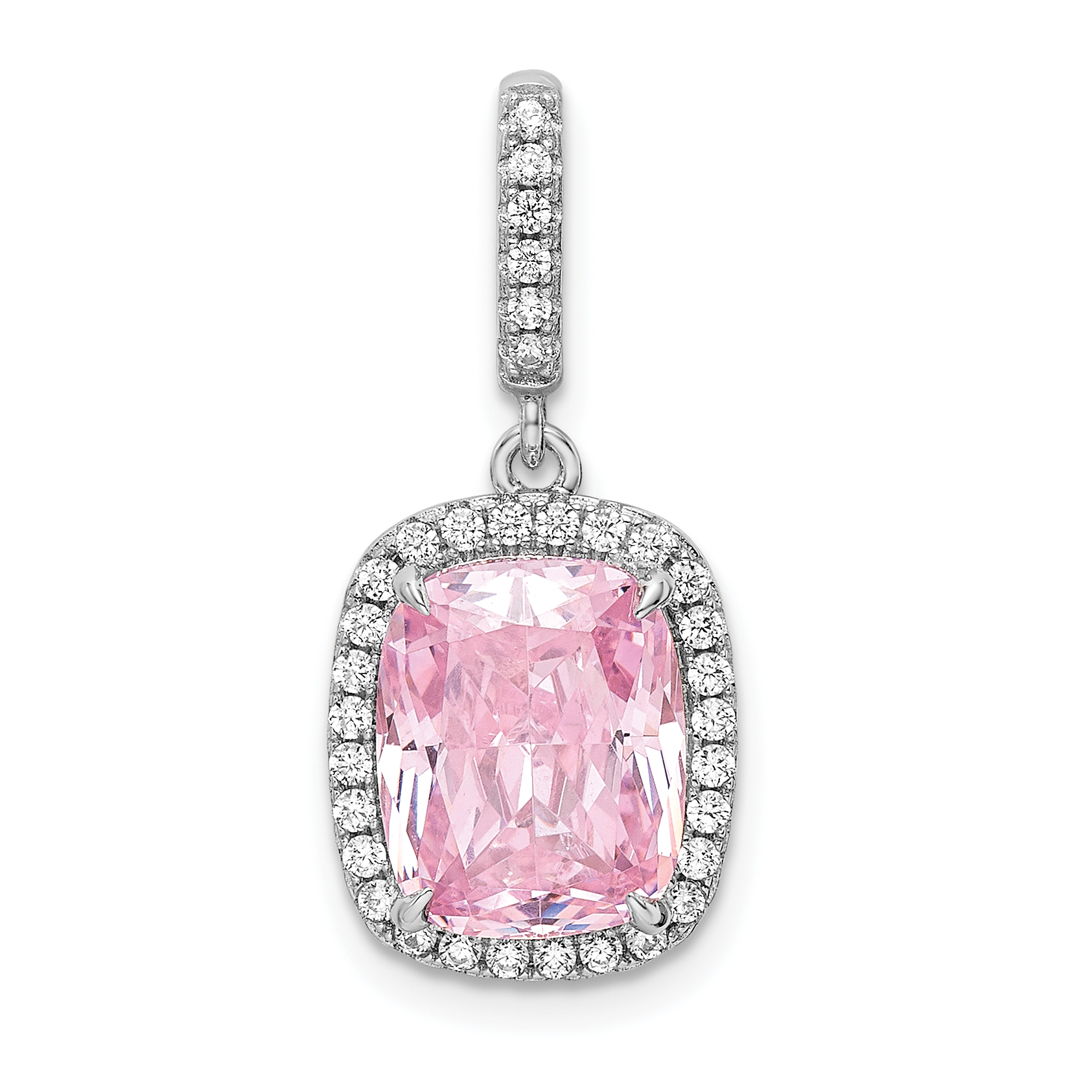 Sterling Silver Rhodium-plated Pink & White CZ Pendant (QP5630)