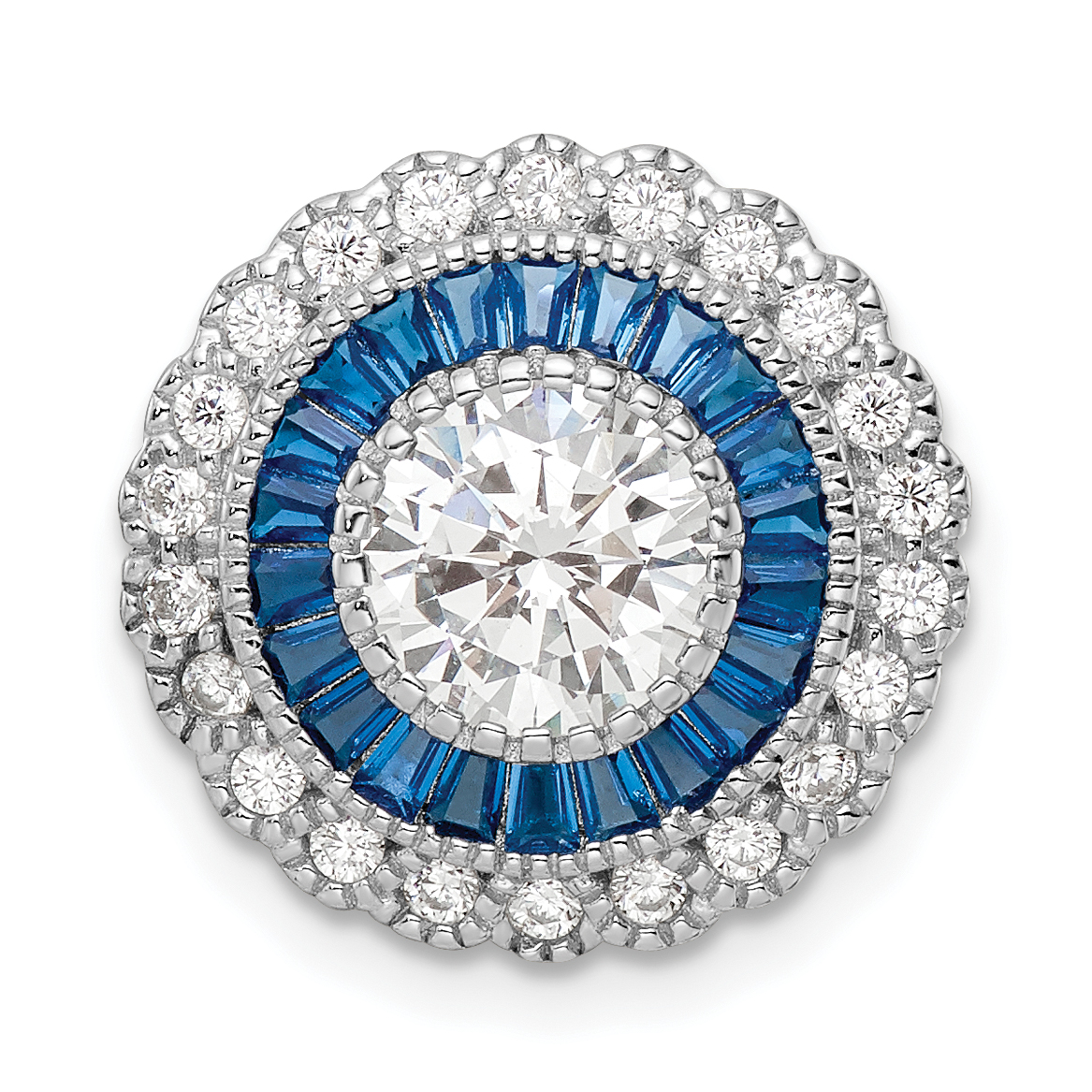 Sterling Silver Rhodium-plated Polished Blue & White CZ Round Chain Slide (QP5631)