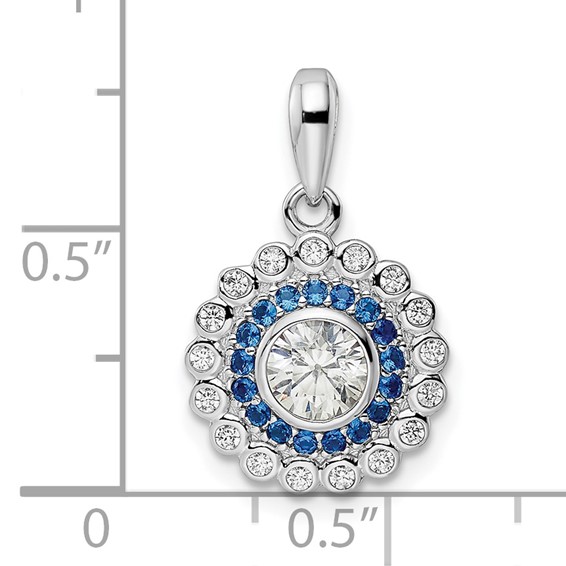 Sterling Silver Rhodium-plated Polished Blue & White CZ Pendant