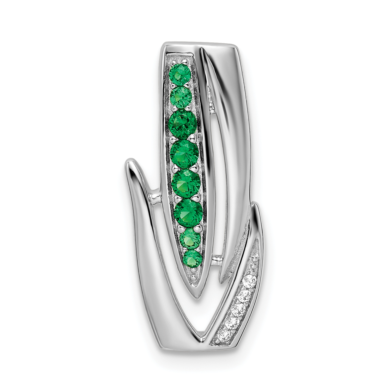 Sterling Silver Rhodium-plated Green & White CZ Slide (QP5644)