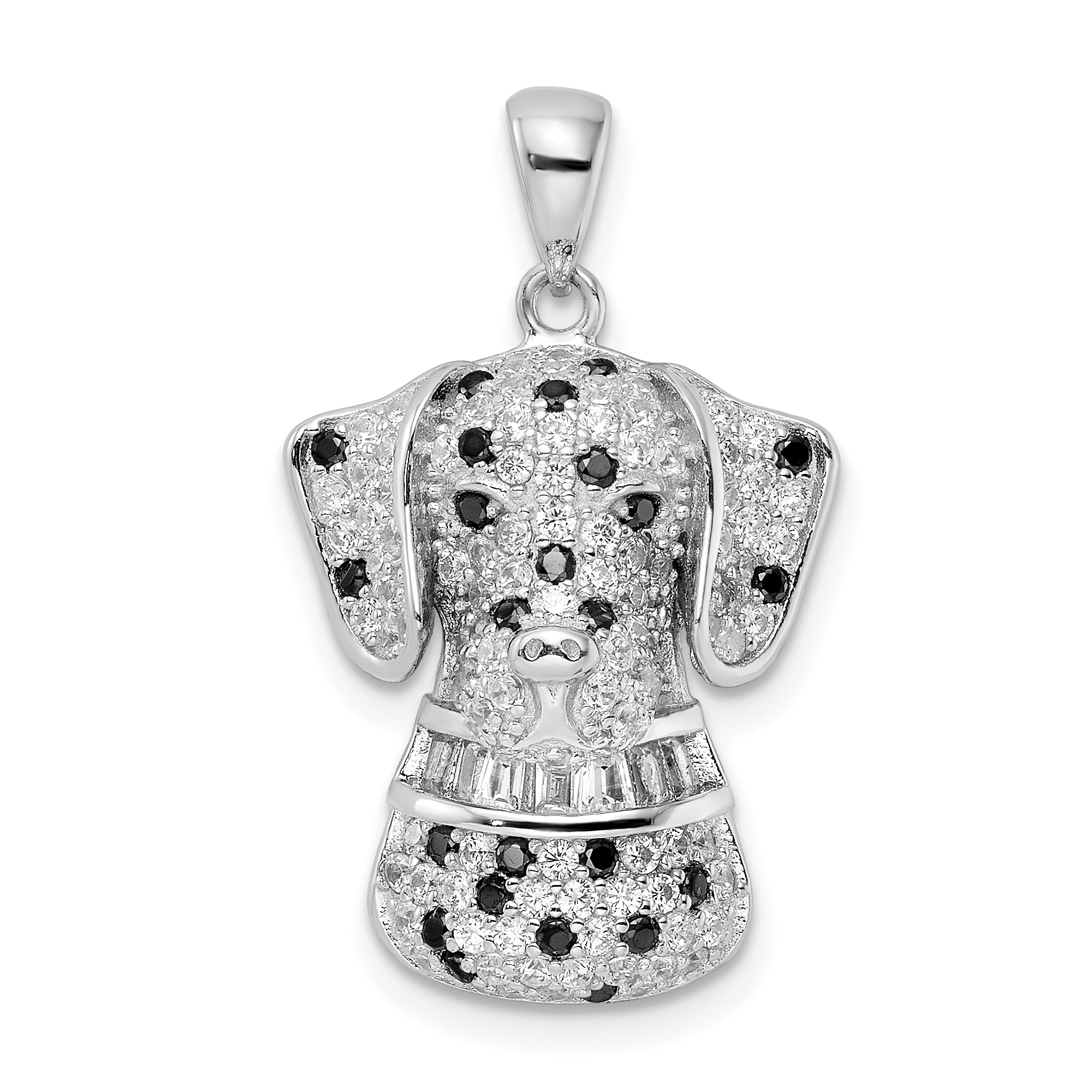 Sterling Silver Rhodium-plated Polished CZ Dalmatian Pendant (QP5653)