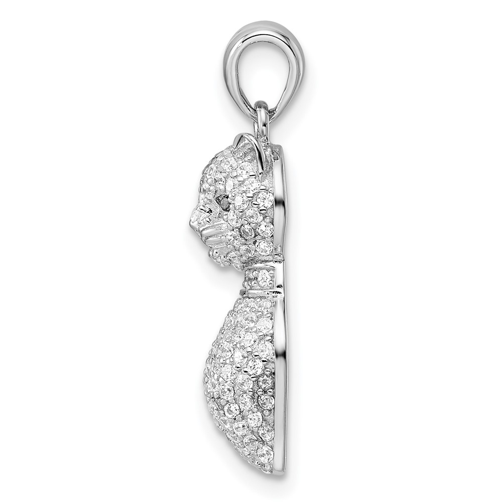 Sterling Silver Rhodium-plated Polished Green & White CZ Cat Pendant (QP5655)
