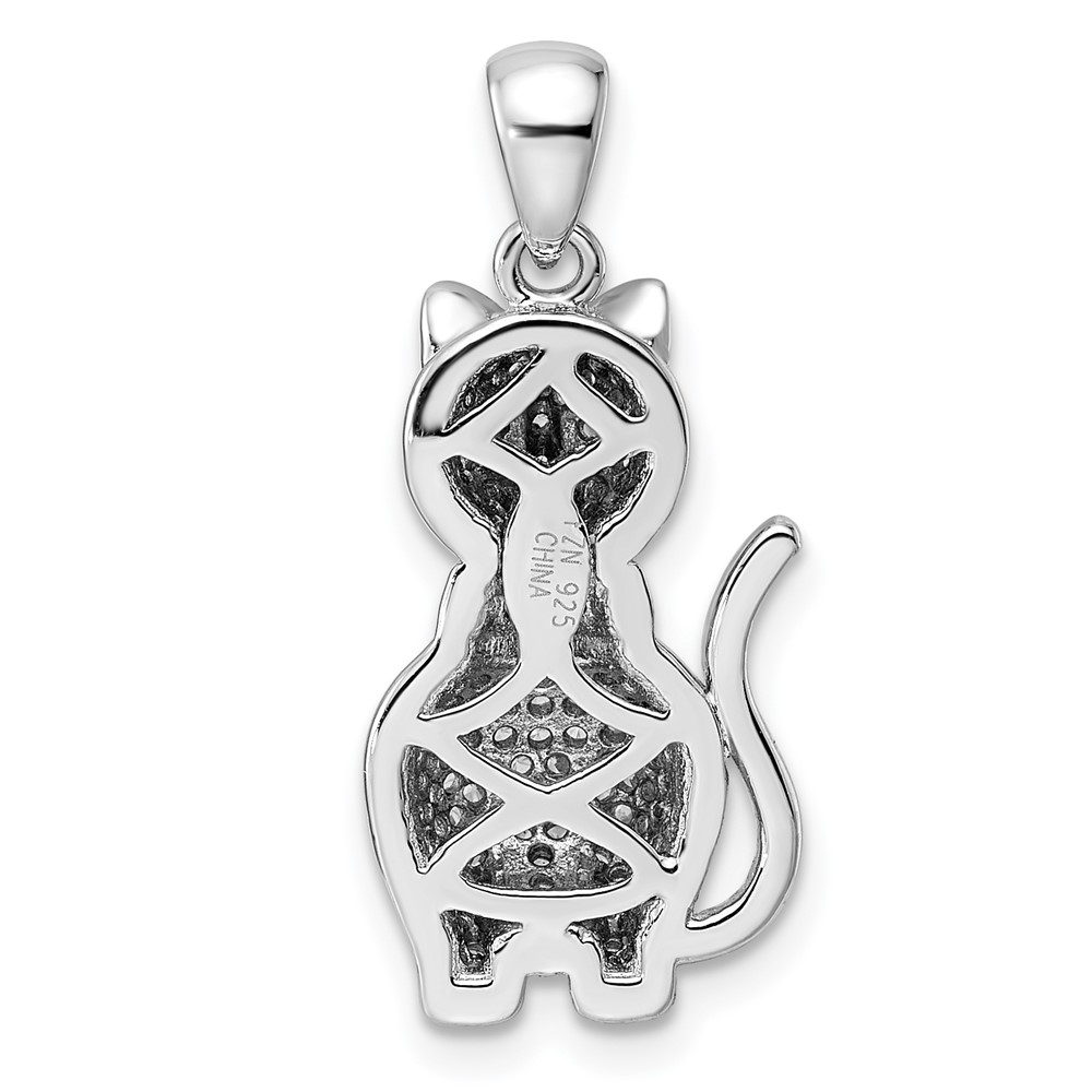 Sterling Silver Rhodium-plated Polished Green & White CZ Cat Pendant (QP5655)